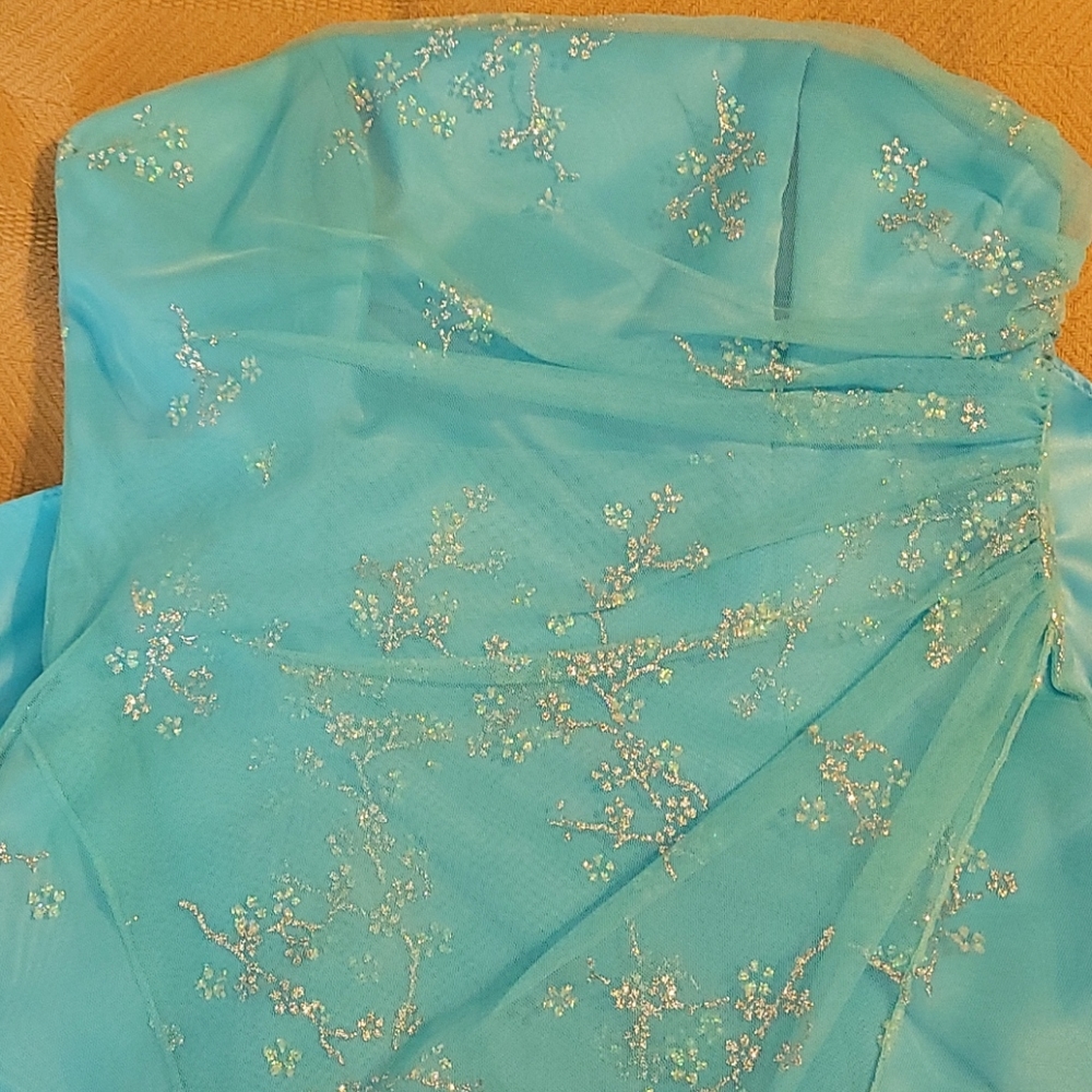 Sparkling blue strapless prom or bridesmaid dress